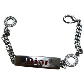 RARE! DIOR Silver ID Bracelet with Red Enamel and Crystal Accents