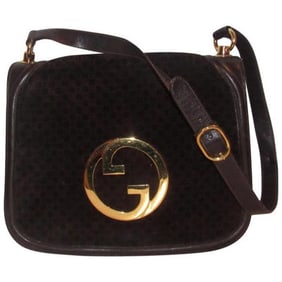 Gucci Blondie, brown square G logo print suede and brown leather, saddle bag style, shoulder bag