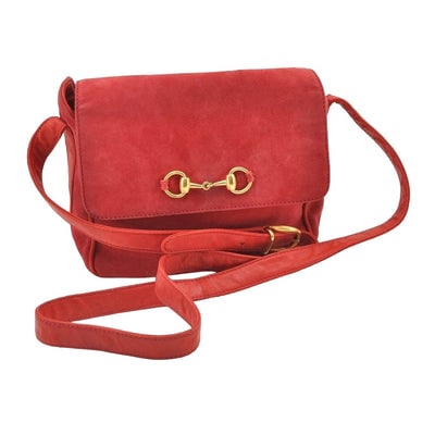 Gucci 1955 Horse-bit red leather & suede cross body: For sale is a Tom Ford era Gucci, 1955 Horse-bit, true red leather and suede cross body or shoulder bag with an adjustable strap, gold horse bit accent, envelope top, and magnetic snap closure! It is