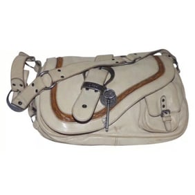 Christian Dior, 'Gaucho' style, ivory leather, large size, saddle bag with Southwestern chrome