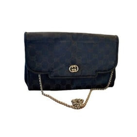Vintage, one of a kind, Gucci, black Guccissima print silk over leather, two-way style bag with a