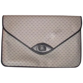 1970's -1980's Gucci Navy Blue Micro Guccissima Print Coated Canvas & Navy Leather Vintage XL