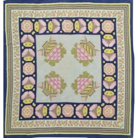 Chloe Blue Purple Green Pink Print Cross Stitch Silk Scarf