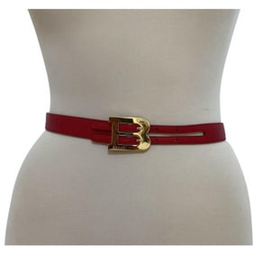 Bally Red W Gold B Buckle Leather Belt