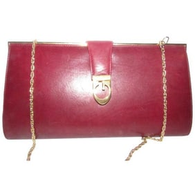 Gucci Clutch W Two Bagclutch Removable Chain Strap Dark Red Leathergold Shoulder Bag