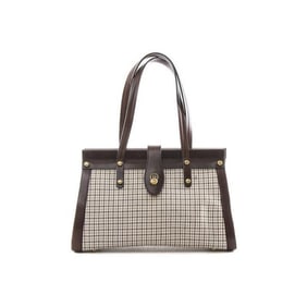 Bally Vintage Pursesdesigner Purses Brown Leather And Brown And Bluish Grey Plaid Canvas Satchel