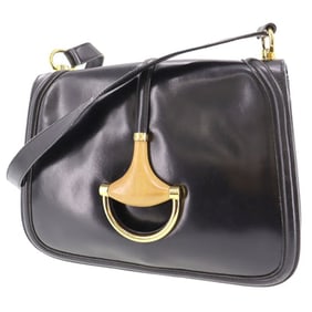 Vintage, navy leather, Gucci shoulder bag with XL gold & tan leather horsebit accent with cut-out &