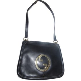Vintage Gucci midnight blue leather 'Blondie' saddle style, shoulder bag with large, gold 'GG'