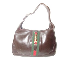 Rare, vintage, Gucci, 1961 Jackie, glossy brown leather hobo style shoulder bag with a red and green