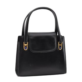 Gucci black leather top handle Kelly bag with blue lapis