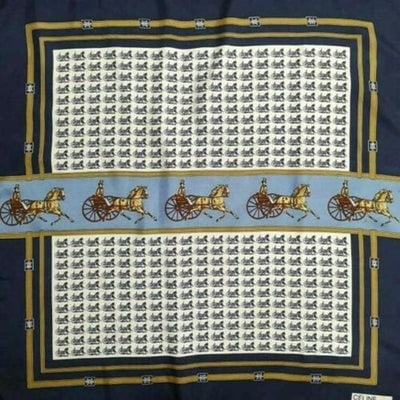 Celine Blues Browns White Equestrian Print Silk Scarf (1 of 4)