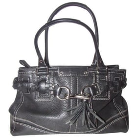 Coach New Pursesdesigner Purses Black Pebbled Leather With White Contrast Stitching And Chrome Hardw