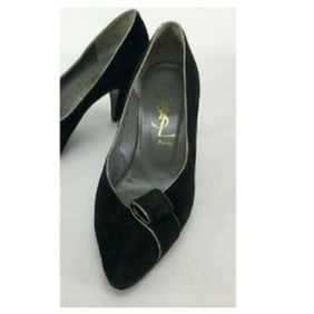 Yves Saint Laurent 1960's size 35 EU black suede 3" kitten heels w silver trim