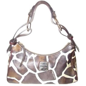 Dooney And Bourke Ivory And Brown Giraffe Print Leather HOBO Purse