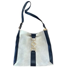 Vintage, Tom Ford era, Gucci, ivory suede & black leather, Jackie hobo shoulder bag with gold