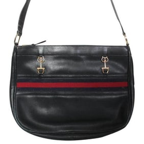 SALE! Gucci, 1955 Horse-bit style, navy leather hobo style shoulder bag with an inlaid, iconic red