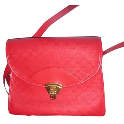 Gucci Vintage Red Small G Logo Print Coated Canvas And Leather: *** AUTHENTICATED BY CAROLDIVA.COM *** For sale is a classic, mod, Gucci, red small G logo coated canvas and leather, two-way style shoulder bag/ clutch with a removable strap, front pocket, gold acce