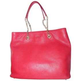 NWT, Furla, 'St. Alice', true red leather satchel with two gold chain & red leather straps, a footed