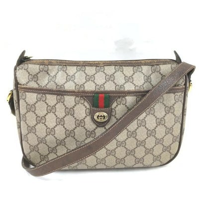 Gucci Gg Supreme W Red Green Striped Accent Brown Guccissima Print Leather Coated Canvas (1 of 4)