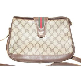 Gucci Vintage Accessory Collection Pursesdesigner Purses Brown Large G Logo Print Coated Canvasleath
