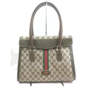 Gucci Guccissima Brown G Two Handle Red Green Stripe Leather Coated Canvas
