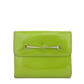 Tom Ford era, Gucci, lime green leather, bi-fold style, wallet w a chrome horse-bit accent, lots of