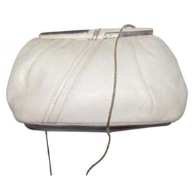 Vintage, AMAZING, early, Judith Leiber, cream, snakeskin leather, evening bag with gold & rose