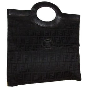 Fendi Black Zucca Print Leather & Canvas Top Handle Runaway Porthole Tote