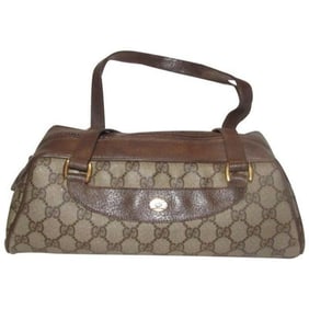 Gucci Vintage Purses Brown Large G Logo Print Coated Canvas And Brown Leather Satchel