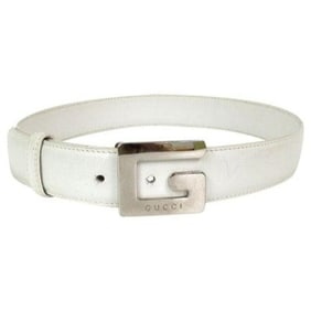 GUCCI White Tom Ford Era Chrome Square G Buckle Belt