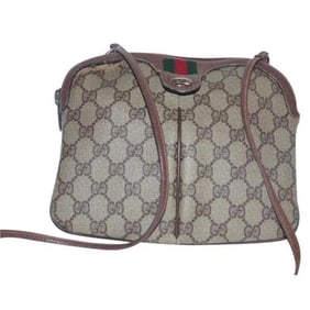 Gucci Vintage Brown Large G Logo Print Coated Canvas And Brown Leather