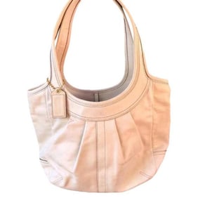 Coach Ivory/ Tattersall Ergo Leather Tote w/ a Pleated Top & Plaid Lining
