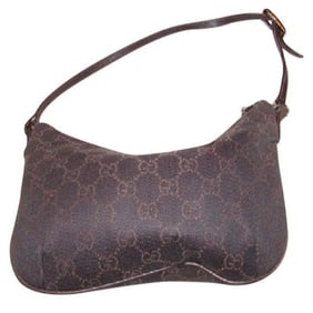Gucci, petite, brown Guccissima print canvas & brown leather, hobo style, kidney shaped purse with
