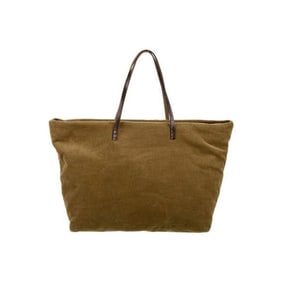 Fendi Camel Corduroy & Brown Leather Roll Tote