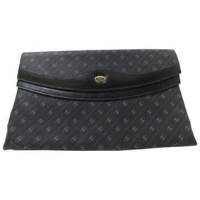 ON SALE! Gucci Vintage Purses Grey Diagonal Oval Logo Print On Black Coated Canvas And Leather