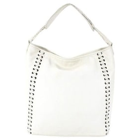 Dior Xl Hobo Style Purses White Leather With Chrome Grommets With Woven Lacing Design And Braided St