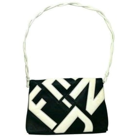 Fendi Black Leather XL Two Way Clutch W White Patent Love Style Graffiti Logo