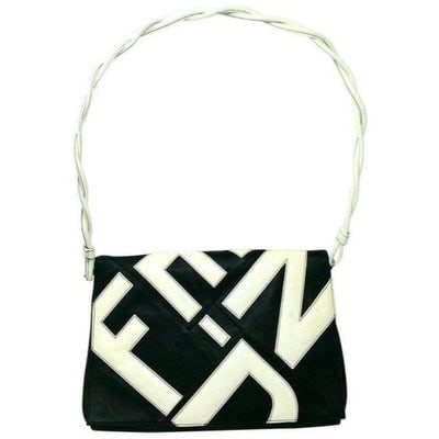 Fendi Black Leather XL Two Way Clutch W White Patent Love Style Graffiti Logo: For sale is a RARE, Fendi, black lambskin leather two-way- shoulder purse or clutch with white patent leather 'love' style graffiti letters on the front, a detachable, white patent leather strap, a Zu