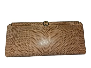 Gucci tan lizard leather interlocking G pill box clutch