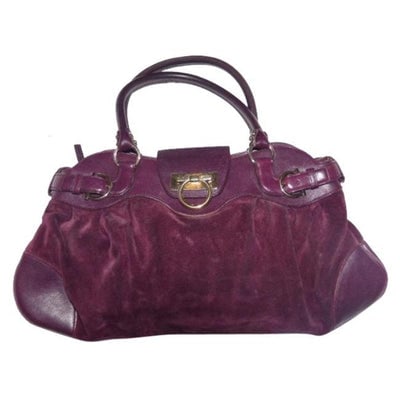 Salvatore Ferragamo Vintage Pursesdesigner Purses Deep Purple Suedeleather Satchel: For sale is a Salvatore Ferragamo, RARE, unique, deep purple suede/leather, pleated and roomy, shoulder bag with zip top & bold gold Gancini accent! This is an amazing, gorgeous bag that is the pe