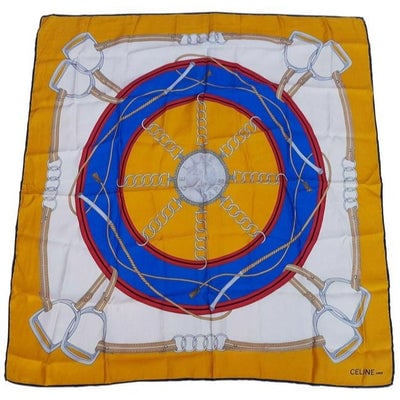 Celine Blue Red Grey Gold Equestrian Print Silk Scarf (1 of 4)