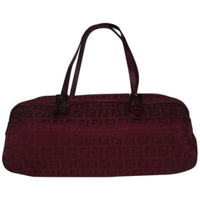 Fendi Dark Red Zucchinorose Gold Canvas And Leather Satchel