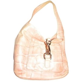 Dooney And Bourke Pink Crocodile Embossed Leather Hobo Bag
