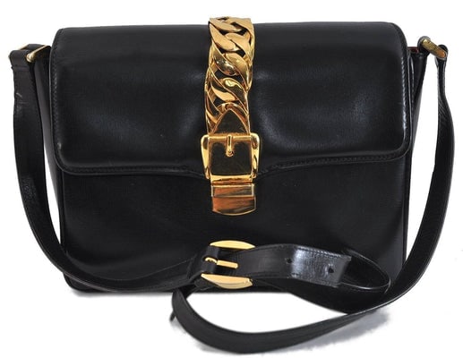 Gucci 1969 Sylvie navy leather shoulder bag with a gold zipper accent (1 of 4)