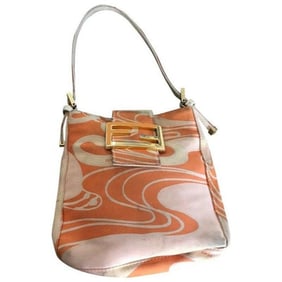 Vintage, Limited Edition, Fendi  abstract orange & pink print silk & leather double flap top