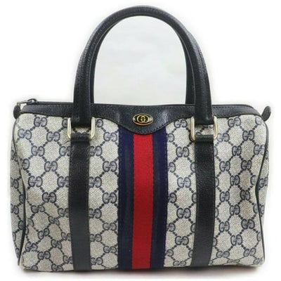 Gucci Boston Bag Guccissima With And Blue Navy G Printrednavy Stripe Leathercoated Canvas Satchel (1 of 4)
