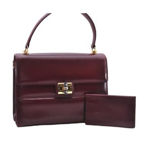 Gucci burgundy top handle Kelly bag w blue lapis clasp & wallet