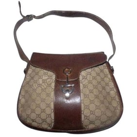 Gucci Brown Guccissima Print Leather Canvas Bag w Chrome Horse-bit Accent