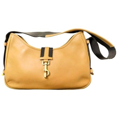 Gucci Tom Ford era orange/camel leather & brown canvas Jackie shoulder bag w Sherry stripe: For sale is a vintage, Tom Ford era, RARE, Jackie O hobo style, shoulder bag by Gucci! It is made of an orange-ish camel colored leather and dark brown heavy nylon. The shoulder bag has a wide, geomet