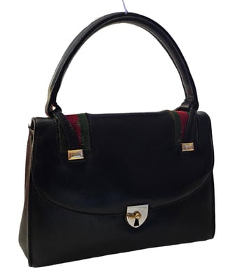 Gucci black leather Lady Lock Kelly bag with red & green Kelly stripe accents! (1 of 4)